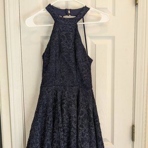 Juniors Formal Navy Blue and Rainbow Foil Dress Size 1